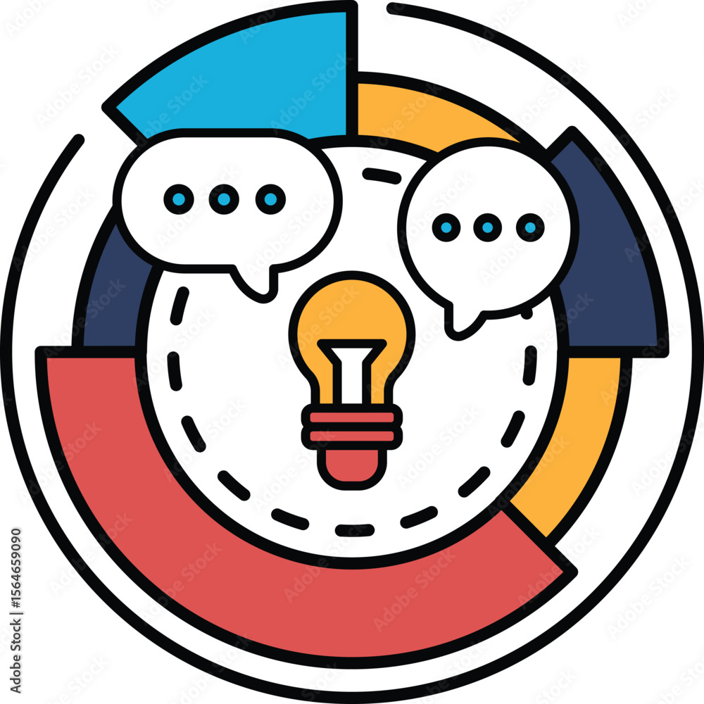 Poster a circle with a light bulb in the middle and two speech bubbles on either side