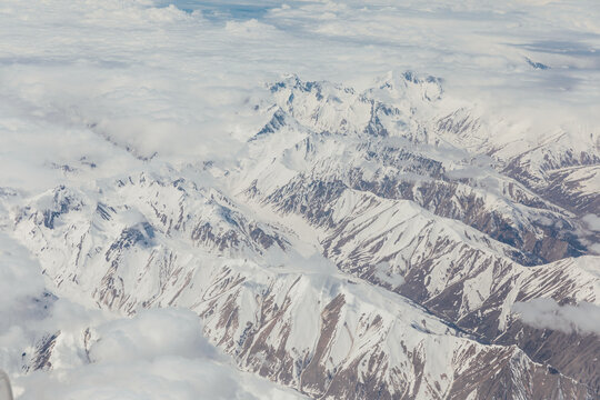 Landscape on the tops of the mountains of the Caucasus from an airplane elluminator