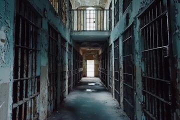 Abandoned old prison interior slung derelict forsaken outcast