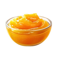 Fresh, vibrant mango puree in a clear bowl, perfect for desserts or sauces, showcasing its smooth texture and bright color. on transparent background