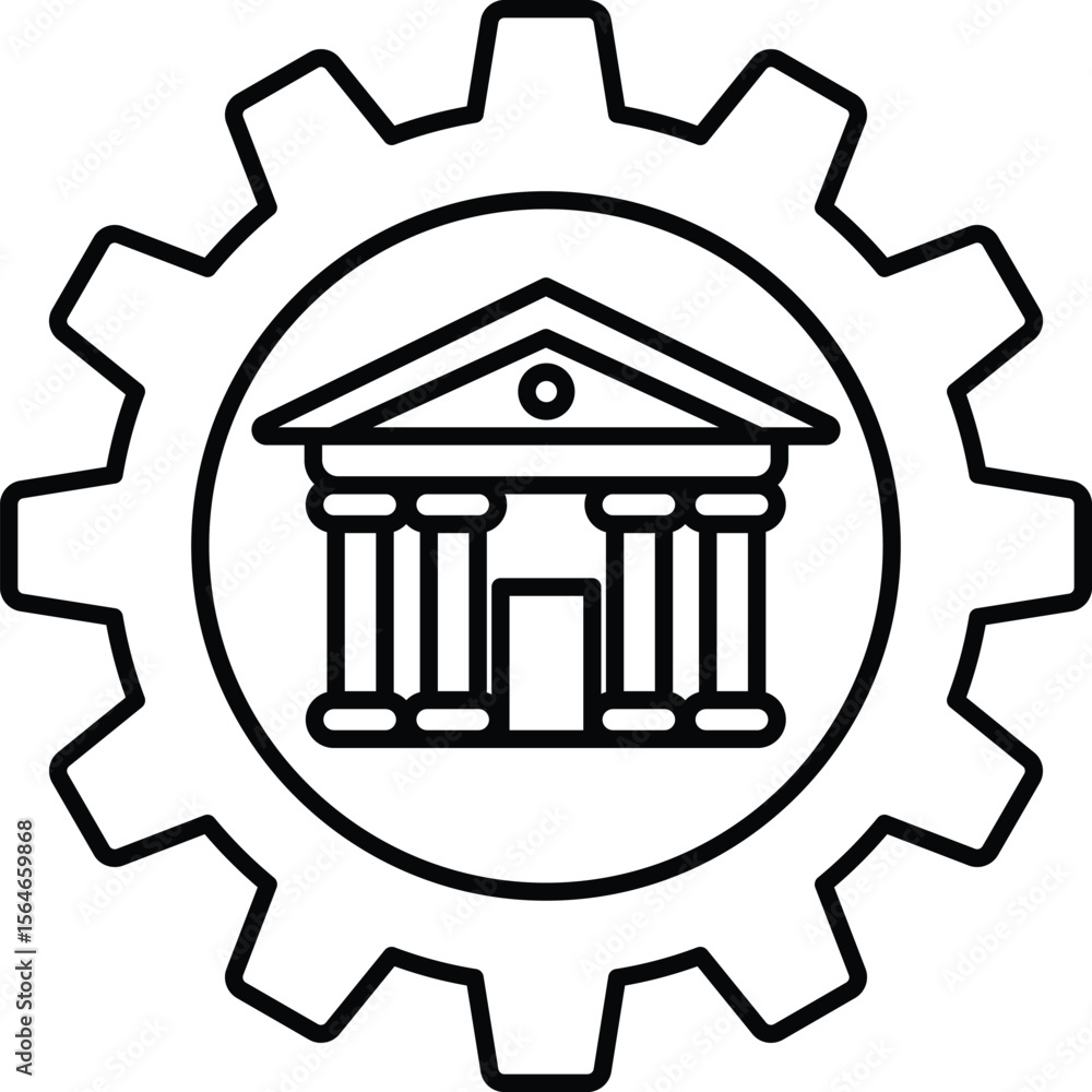 Poster a building with columns and a dome is drawn in black and white