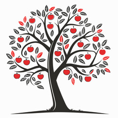 Obraz premium Graphic stylized apple tree vector icon, plump fruits, ideal for healthy food promotions and organic farm labels