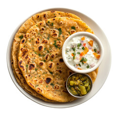 Delicious Indian Parathas with Yogurt and Pickle in a Traditional Setting on transparent background