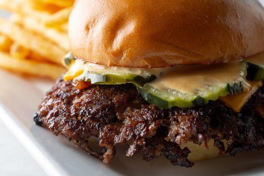 A closeup view of smash burger.