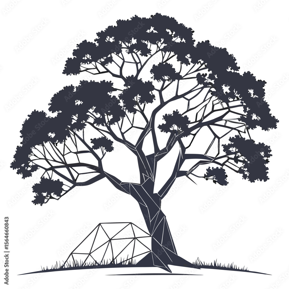 Aufkleber modern low-poly oak tree vector icon, distinct shapes, perfect for game design and architectural ren