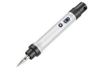 Handheld electric engraving pen with a fine metal tip isolated on a transparent background