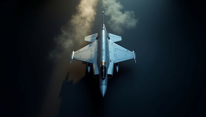 Aerial View of Modern Military Fighter Jet with Vapor Trail