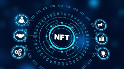 NFT Non-fungible token digital crypto on virtual screen. Business, Technology, Internet and network concept. new business concept. connections in different places on the map. - Powered by Adobe