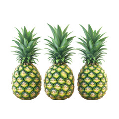 Three Fresh Pineapples Displayed Together on a White Background for Culinary Inspiration on transparent background
