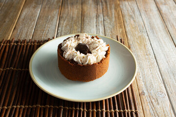 A view of a chocolate mousse pie.