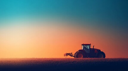 Naklejka premium Silhouette of a tractor on a field during captivating sunset scenery