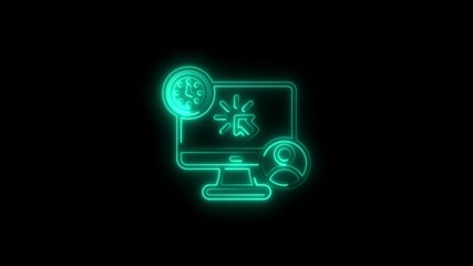 Animated neon computer icon representing user profile time and click operations - Powered by Adobe