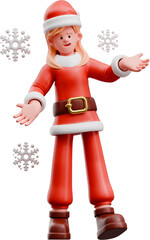 Christmas Santa Claus Woman 3D Character Holding Candy Cane Illustration Merry Christmas Winter Xmas Festive Holiday Snow Celebration