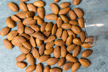 Almond nuts peeled roasted, vegetarian organic food for healthy diet