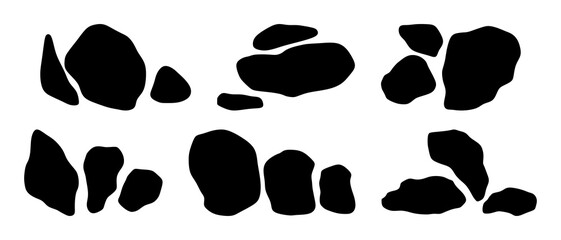Black rock specimen set. Stone silhouette
