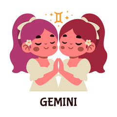 Cute Gemini Zodiac Twin Cartoon Graphic