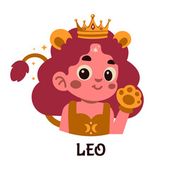 Cute Zodiac Leo With Crown Illustration