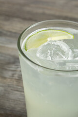 A view of a glass of limeade.