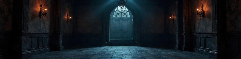 Dramatic Dark Room Interior Mysterious Halloween Gothic Ambiance, Elegant Shadowy Textures, Sophisticated Decor Backdrop for Design Projects