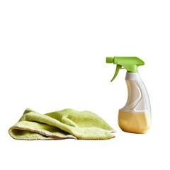 Cleaning Supplies: Eco-Friendly Spray Bottle and Microfiber Cloth for Effective Home Cleaning on transparent background
