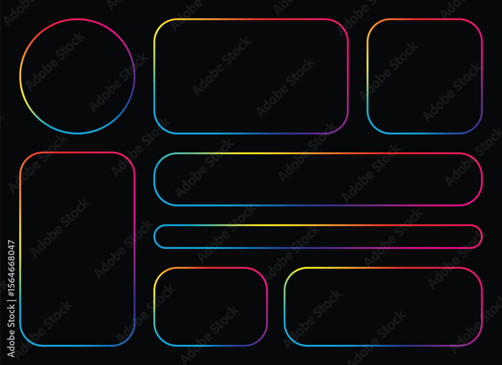 Poster a set of rainbow-colored geometric shapes including circles, rectangles, and rounded-corner rectangl