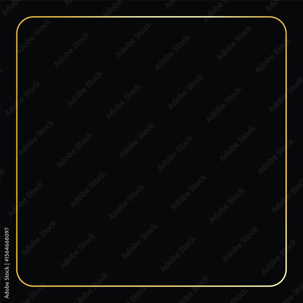 Poster a square frame with rounded corners is set against a pure black backdrop. the frame has a golden col