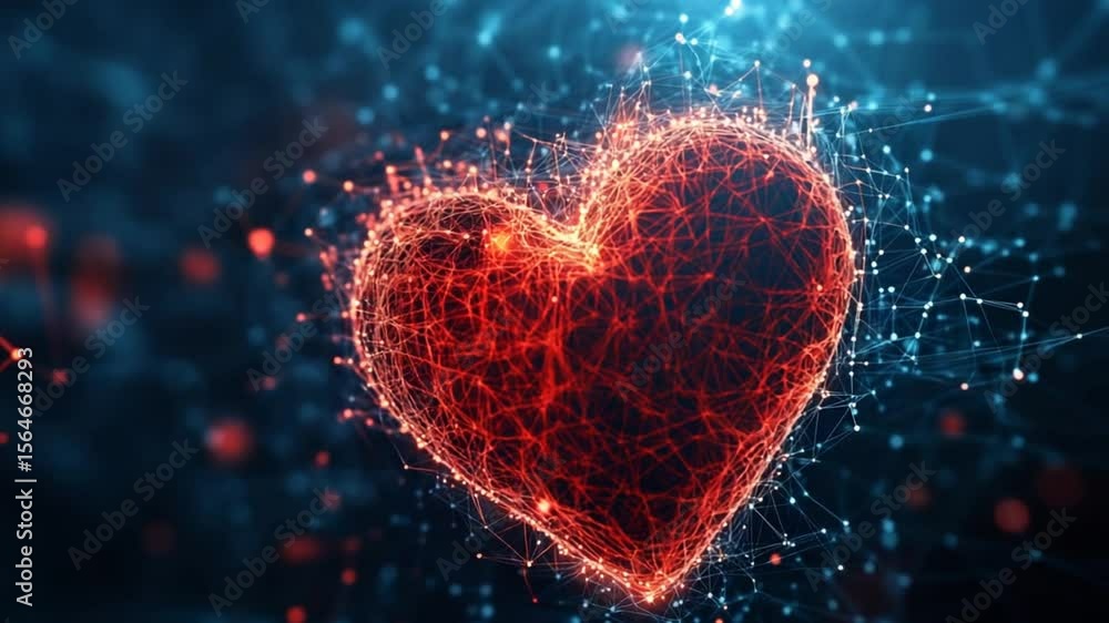 Aufkleber digital heart connection, innovative technology and networking, 3d render illustration