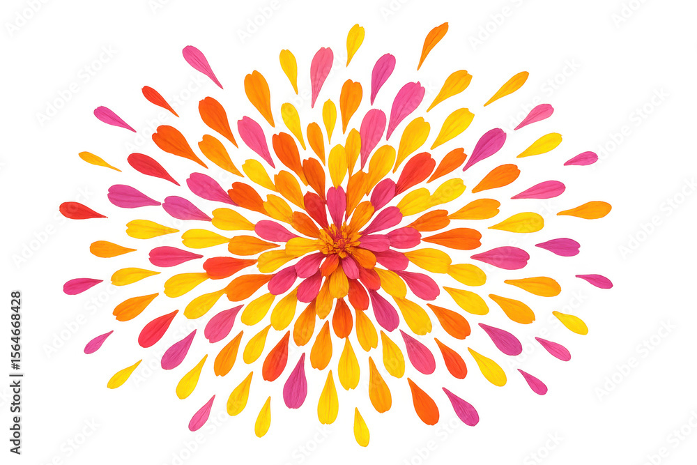 Poster vibrant arrangement of flower petals creating a circular pattern, isolated on a transparent backgrou