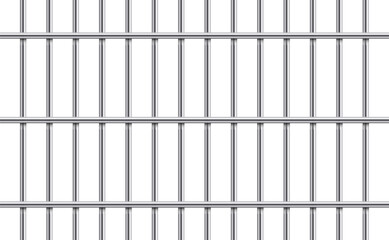 A grid of smooth, metallic bars run vertically and horizontally. The bars create an implied barrier, evoking themes of restraint and security on a white background.