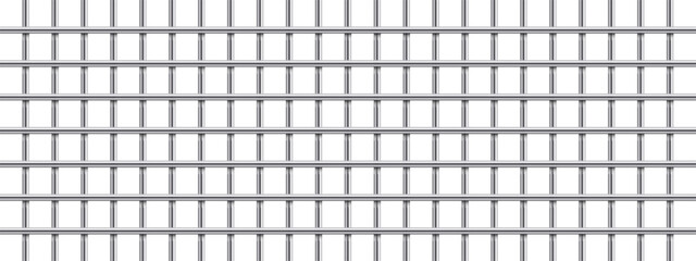 A repeating pattern of a metal grid against a white backdrop. The grid is formed by parallel rows and columns, creating evenly spaced square openings. The metallic structure appears uniform.