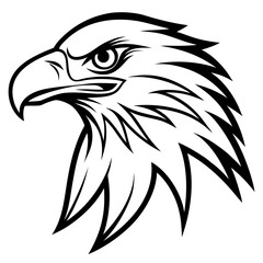 Obraz premium Eagle Head Vector Logo Design Fierce Black & White Tribal Tattoo Style Powerful Hawk Falcon Mascot Icon for Military, Sports Team, Brand Identity