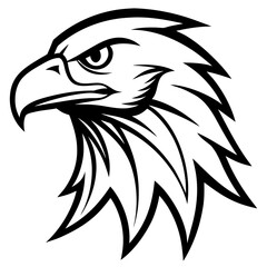 Obraz premium Eagle Head Vector Logo Design Fierce Black & White Tribal Tattoo Style Powerful Hawk Falcon Mascot Icon for Military, Sports Team, Brand Identity