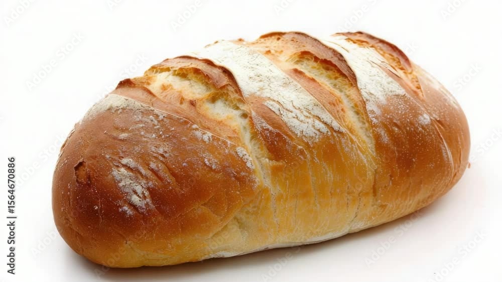 Poster Fresh loaf of bread on a clean white surface, ready for slicing and serving