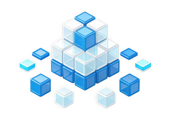 Abstract geometric structure of blue and white cubes isolated on transparent background
