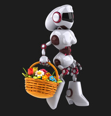 Fun 3D cartoon robot with flowers