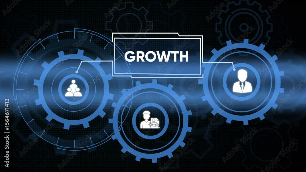 Poster technological gears connecting business growth and teamwork with futuristic design