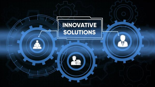 Conceptual abstract animation illustrating innovative business solutions and teamwork dynamics