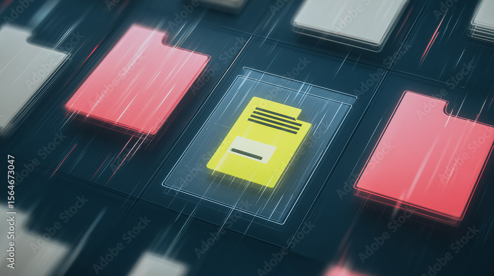 Poster cybernetic file archiving: an eye-level view, a striking, futuristic image showcasing a data storage