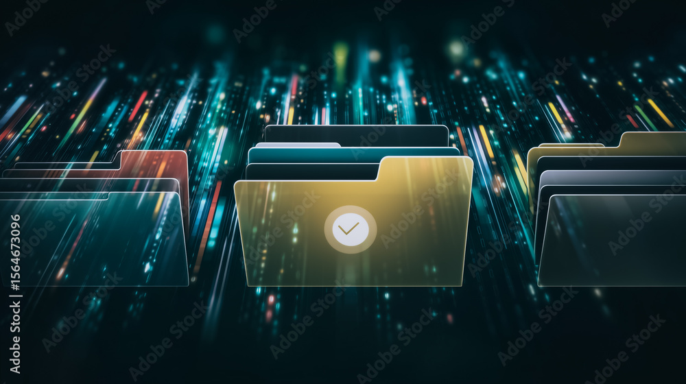 Poster data archive: highlighting a file folder, data storage, and digital archiving concepts in an intrigu