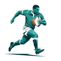 Abstract Rugby Player Vector – Polygonal Sports Illustration with Ball and Dynamic Motion