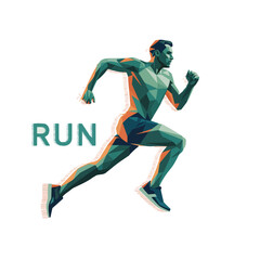 Obraz premium Abstract Runner Vector – Geometric Athlete Illustration in Motion on Track with Red Shirt, polygonal art on a transparent background