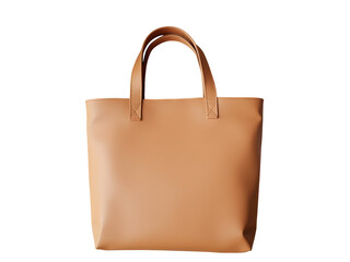 Light Brown Leather Tote Bag Studio Shot Minimalist Flat Lay Tan Handbag Isolated on a transparent background