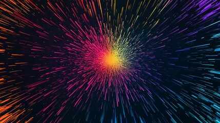 Colorful Explosion of Light Rays in a Dark Space Abstract Background