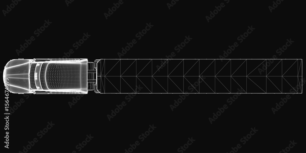 Poster a 3d model blueprint of a flashlight on a black background highlights its detailed design and functi