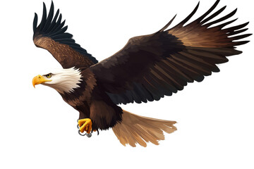 Fototapeta premium Majestic american bald eagle soaring gracefully through clear skies, showcasing its powerful wings and striking features against a transparent backdrop