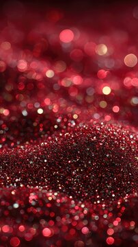 Sparkling red glitter texture with soft bokeh lights background