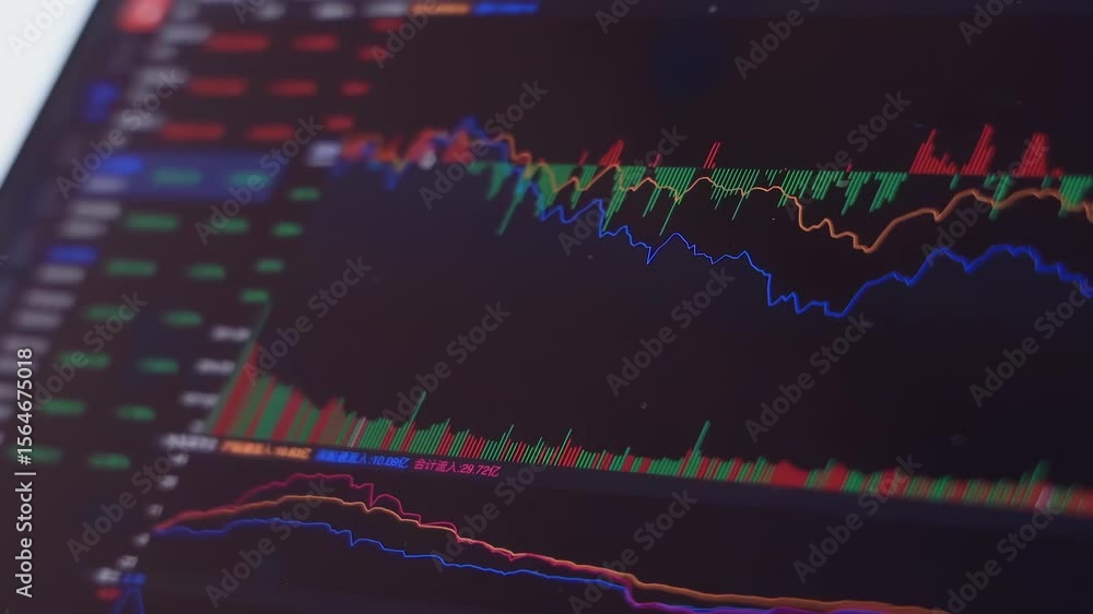 Poster traders monitor candle stick business forex colorful diagrams and stock market data investing concep