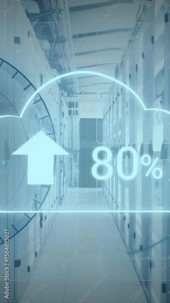 Aufkleber animation of digital cloud with percent going up, scope scanning and globe over computer servers