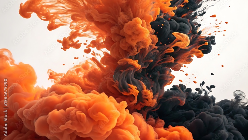 Aufkleber abstract orange and black ink swirling in water creating a dynamic and mesmerizing visual effect