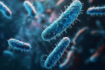 Fototapeta premium Generative AI close-up of virus structures with detailed molecular design and glowing particle effects